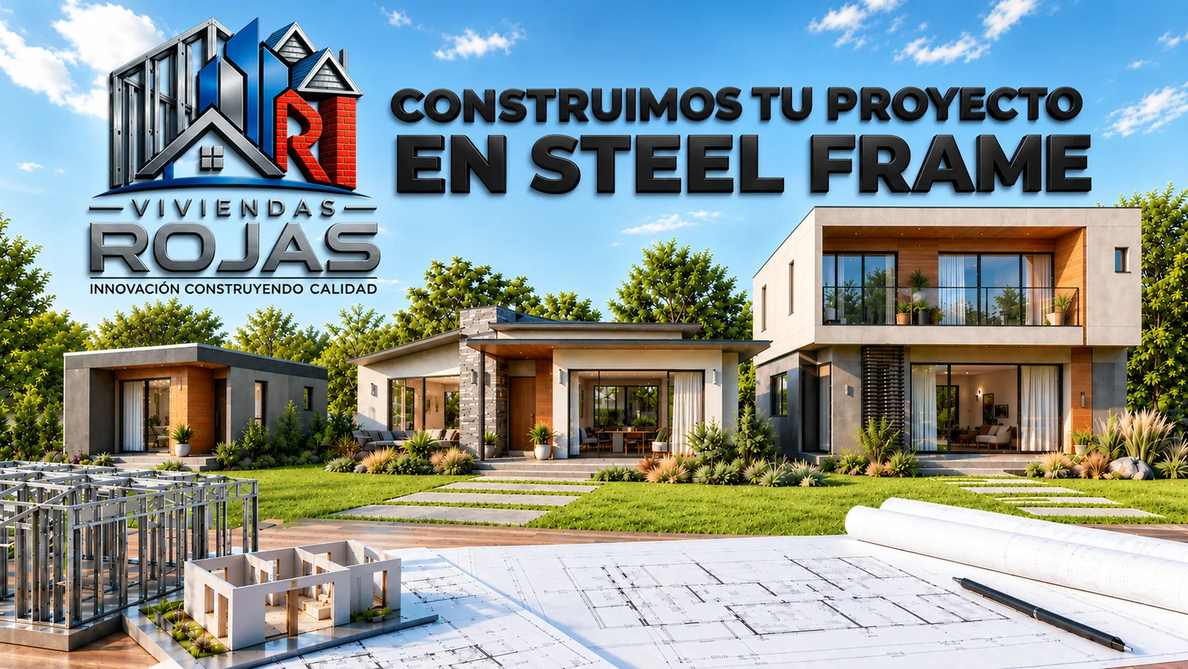 Casas Steel Frame de Viviendas Rojas: construimos tu proyecto en Steel Frame, con estructura de perfiles de acero y planos de obra