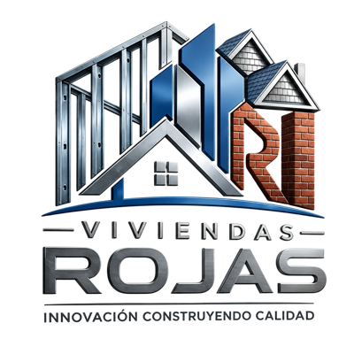 Logo de Viviendas Rojas: casa con estructura de acero. Innovación construyendo calidad